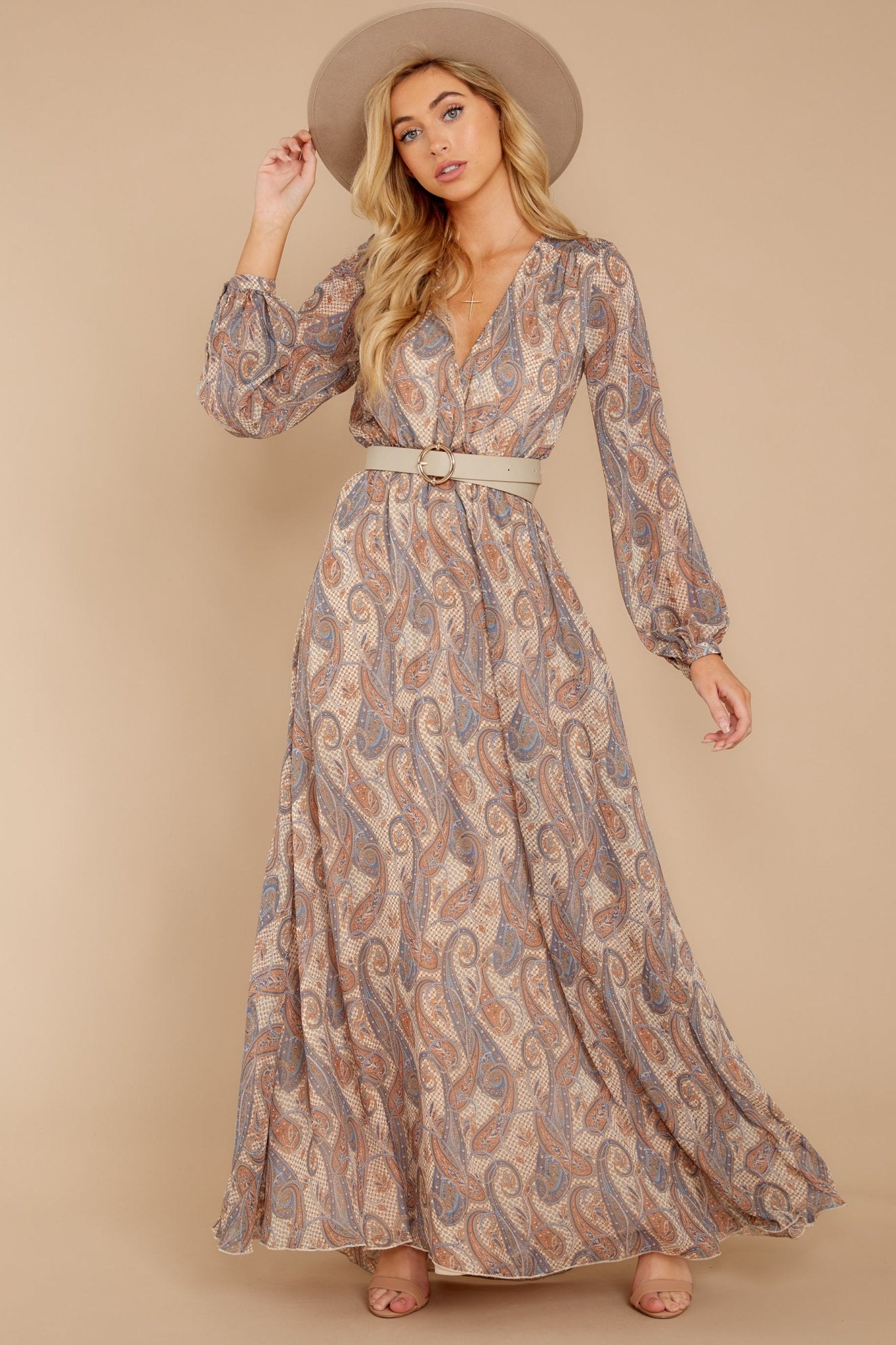 Forgotten Story Taupe Paisley Print Maxi Dress - Red Dress