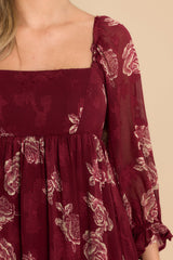 Full Of Beauty Burgundy Floral Print Midi Dress - Red Dress