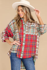 Genuine Article Light Green Plaid Top - Red Dress