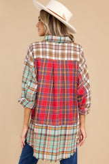 Genuine Article Light Green Plaid Top - Red Dress