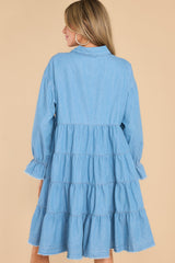 Give In To Me Light Wash Chambray Dress - Red Dress