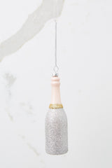 Glittered Silver Champagne Ornament - Red Dress