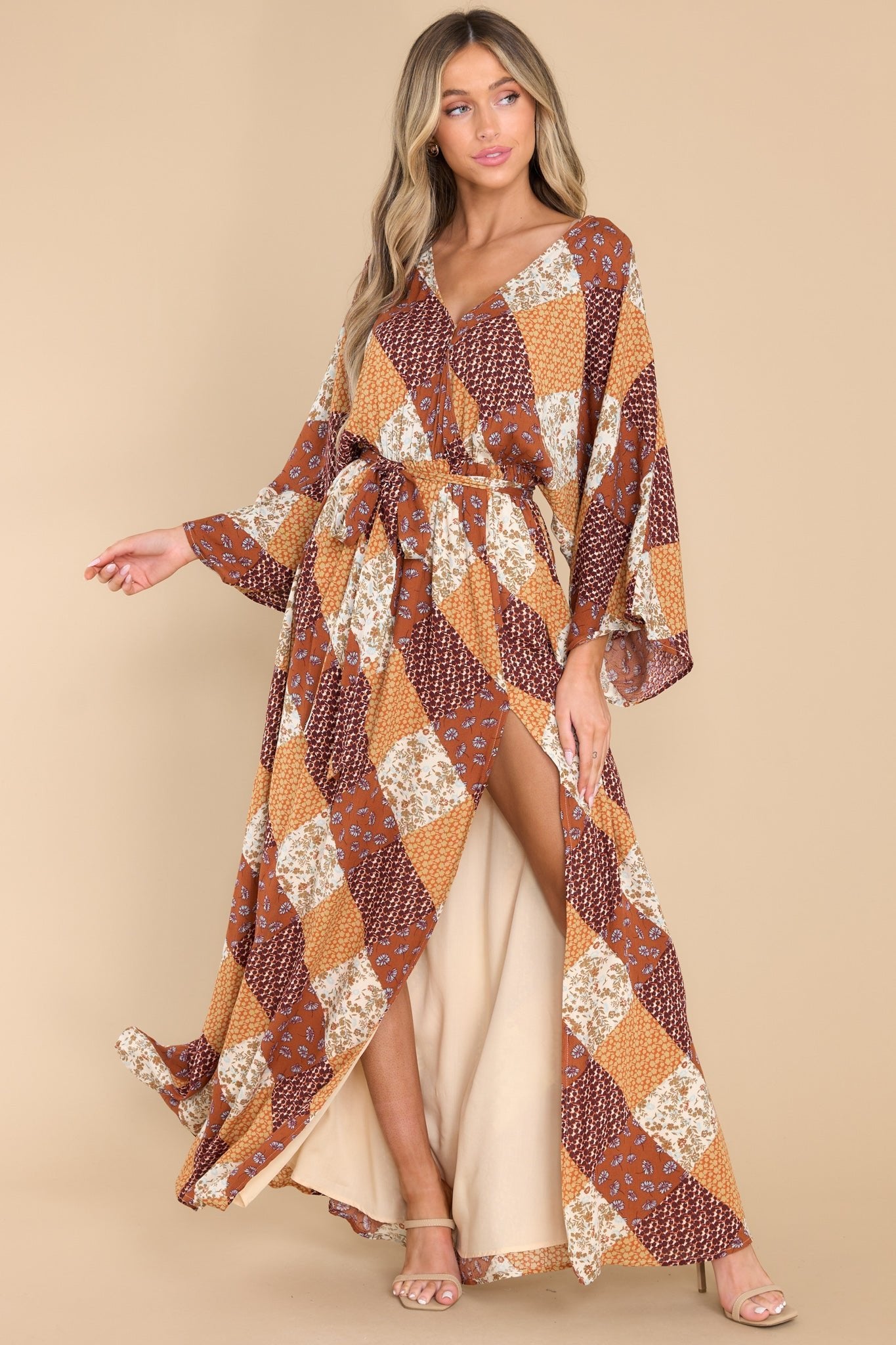 Glowing Comfort Brown Floral Print Maxi Dress - Red Dress