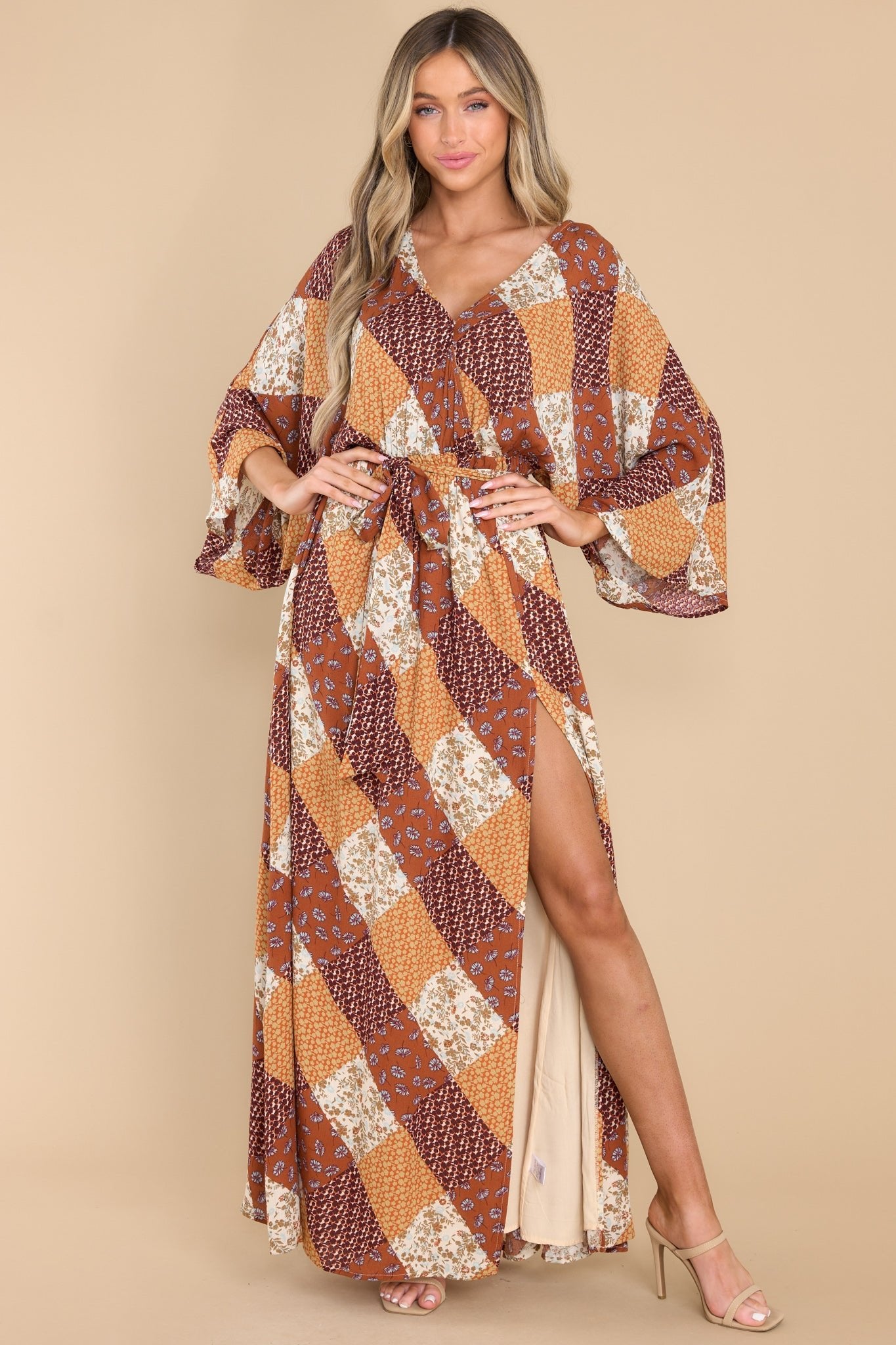 Glowing Comfort Brown Floral Print Maxi Dress - Red Dress