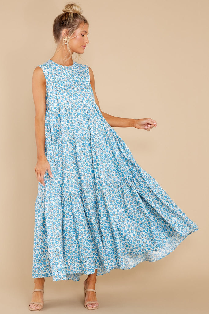Lovely Blue Floral Print Maxi Dress - Fresh Florals | Red Dress