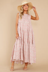 Greet The Day Pink Floral Print Maxi Dress - Red Dress