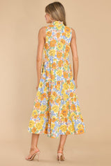 Groovy Girl Yellow Floral Midi Dress - Red Dress