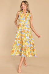 Groovy Girl Yellow Floral Midi Dress - Red Dress