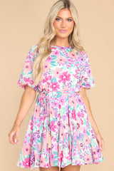 Growing Bright Pink Floral Dress - Red Dress