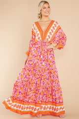 Growing Closer Pink And Orange Floral Maxi Dress - Red Dress