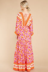 Growing Closer Pink And Orange Floral Maxi Dress - Red Dress