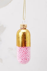 Happy Pill Gold Ornament - Red Dress