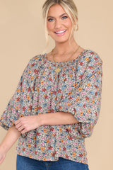 Happy Wanderer Ivory Multi Floral Print Top - Red Dress