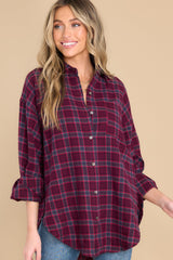 Harvest Time Berry Plaid Top - Red Dress