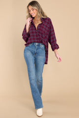 Harvest Time Berry Plaid Top - Red Dress