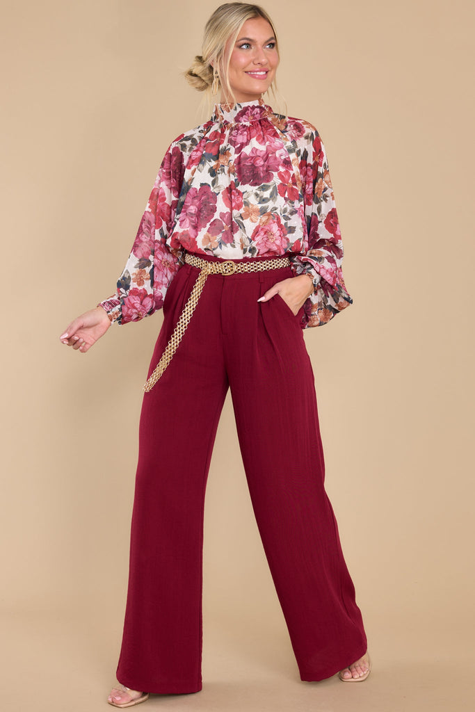 Chic Cranberry Pleated Pants - Colors Of Fall | Red Dress
