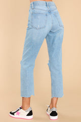 Heard A Rumor Light Wash Distressed Mom Jeans - Red Dress