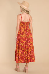 Heart At Ease Burgundy Floral Print Midi Dress - Red Dress