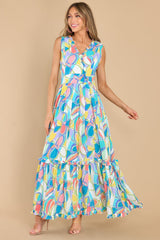 Here and Now Blue Multi Print Maxi Dress - Red Dress