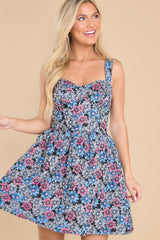 Highly Unpredictable Blue Multi Floral Print Dress - Red Dress