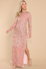 Hold Your Crown Rose Gold Sequin Maxi Dress - Red Dress
