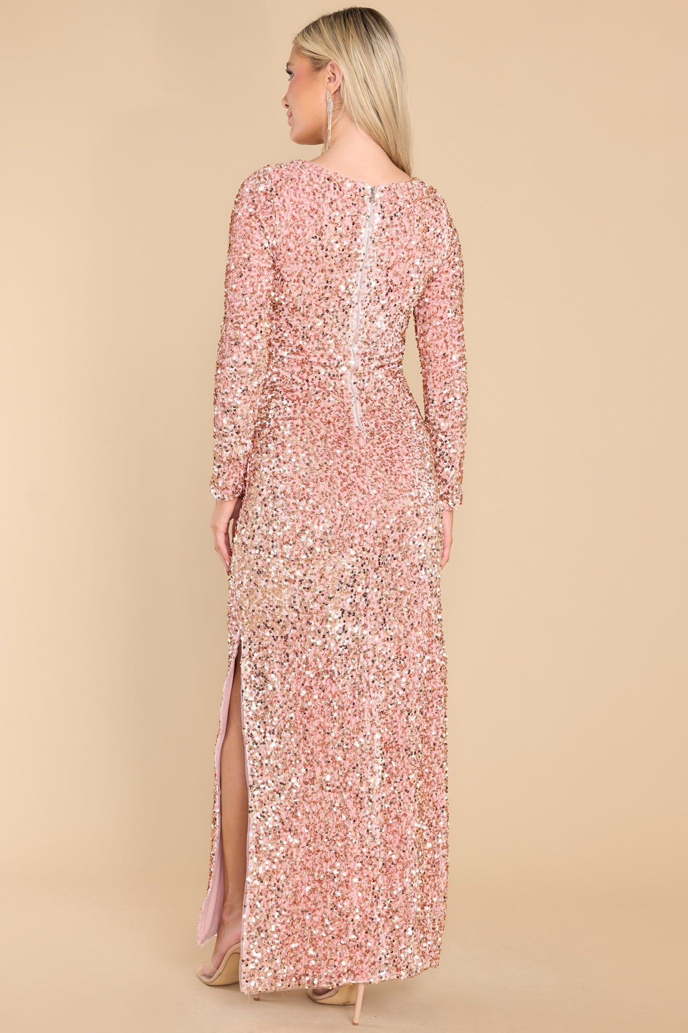 Hold Your Crown Rose Gold Sequin Maxi Dress - Red Dress