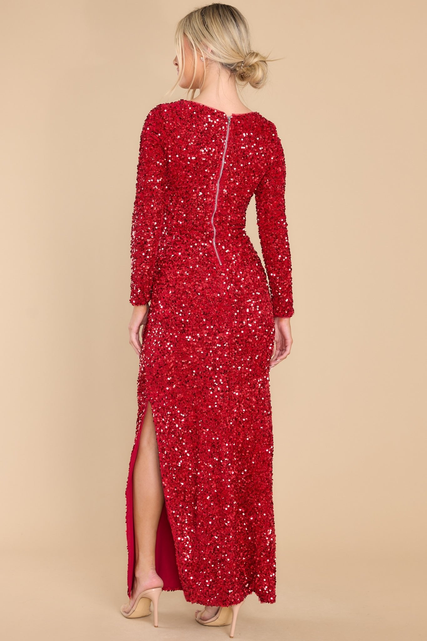 Stunning Ruby Sequin Long Sleeve - Maxi Dresses | Red Dress