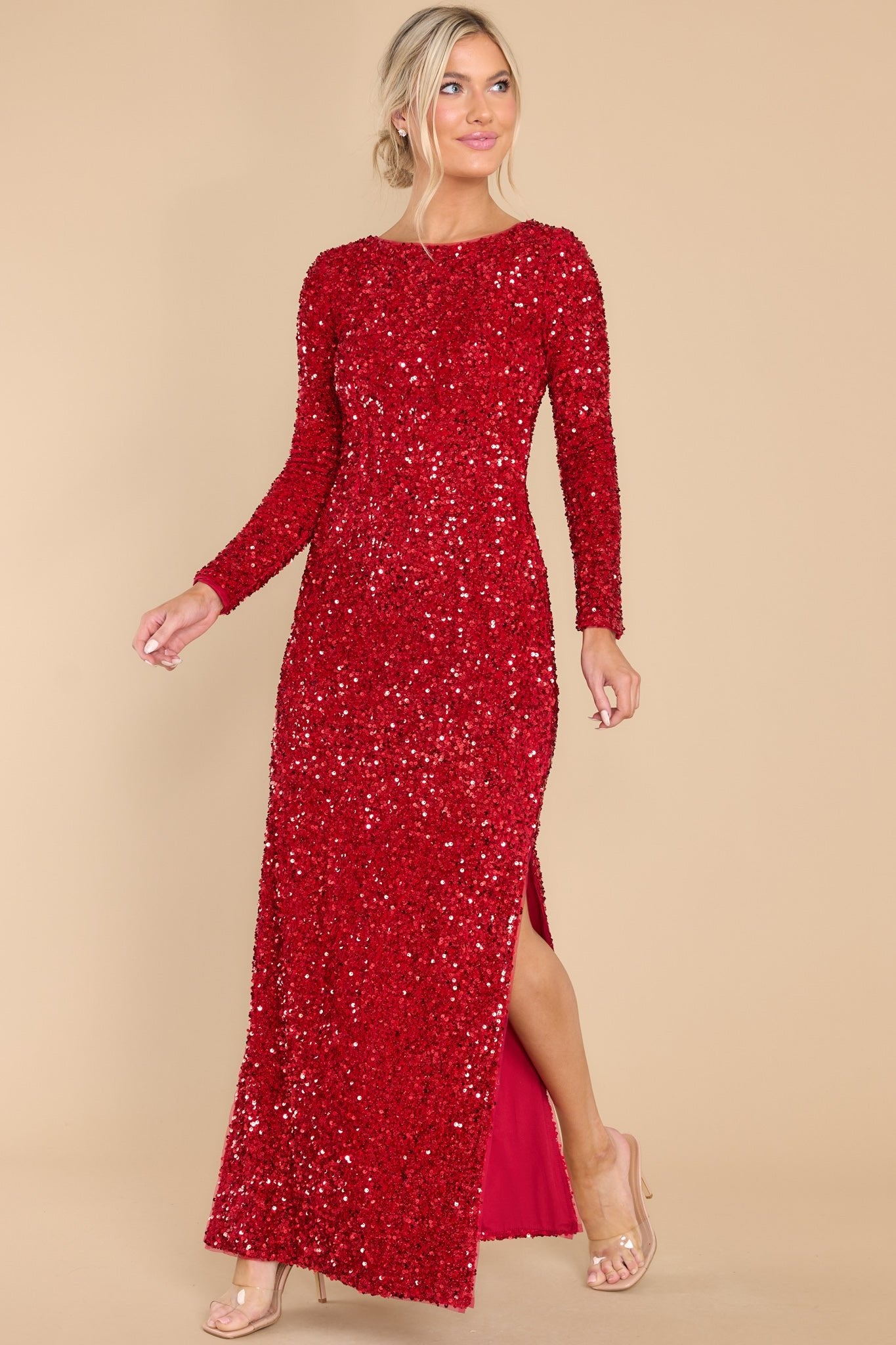 Hold Your Crown Ruby Red Sequin Maxi Dress - Red Dress
