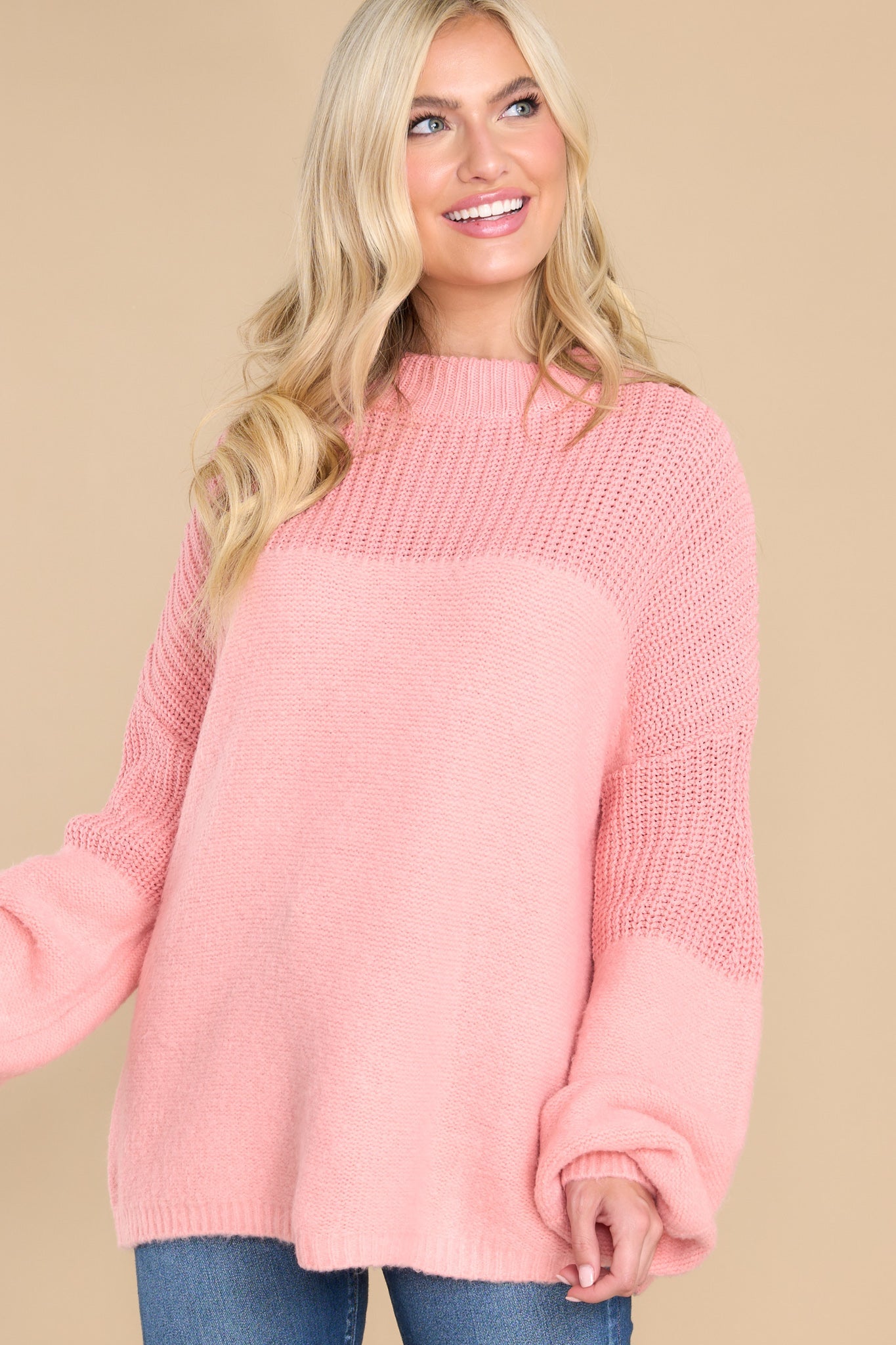 Homebody At Heart Light Pink Sweater - Red Dress