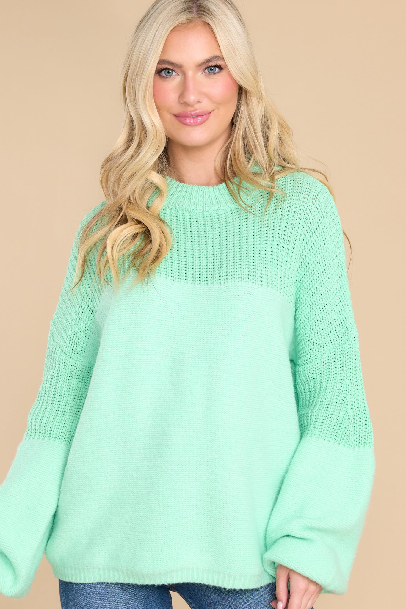 Homebody At Heart Spearmint Green Sweater - Red Dress