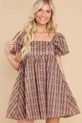 In Due Time Brown Multi Print Dress - Red Dress