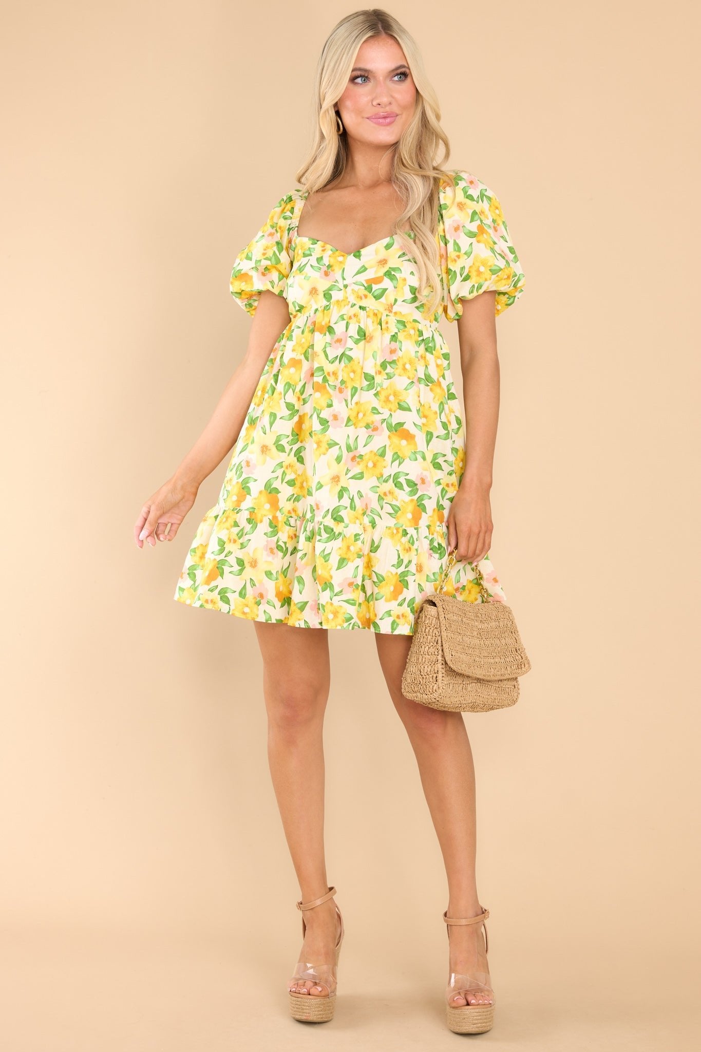 In The Evergreens Yellow Multi Floral Dress - Red Dress