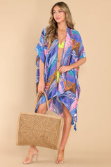 In The Palm Trees Blue Multi Print Cover Up - Red Dress