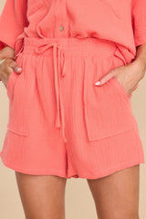 Infinite Bliss Coral Gauze Shorts - Red Dress
