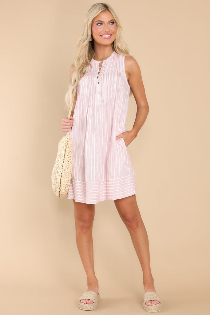 For The Fun Of It Ivory Multi Stripe Dress - Red Dress