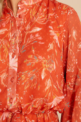 Joyful Living Rust Floral Print Dress - Red Dress