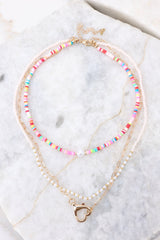 Just Beachy Gold Multi Layered Necklace - Red Dress