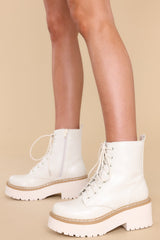 Just For Kicks Ivory Platform Lace Up Boots - Red Dress