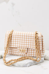Keeping Pace Tan Houndstooth Bag - Red Dress