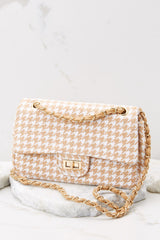Keeping Pace Tan Houndstooth Bag - Red Dress