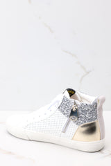 5 Lester White Silver Gold Sneakers at reddress.com