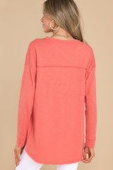 Let's Stay In Coral Orange Top - Red Dress