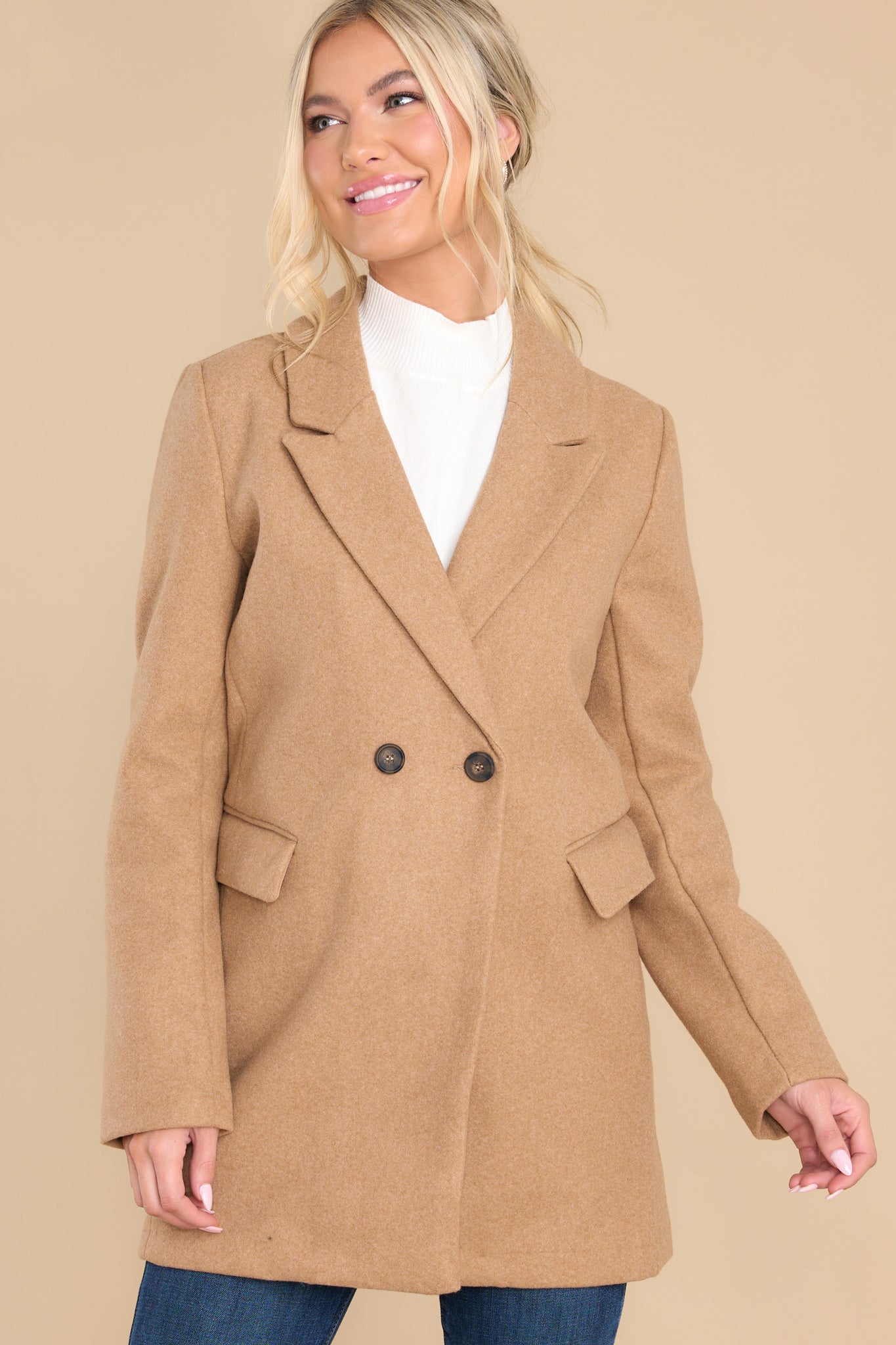 Level With Me Tan Coat - Red Dress