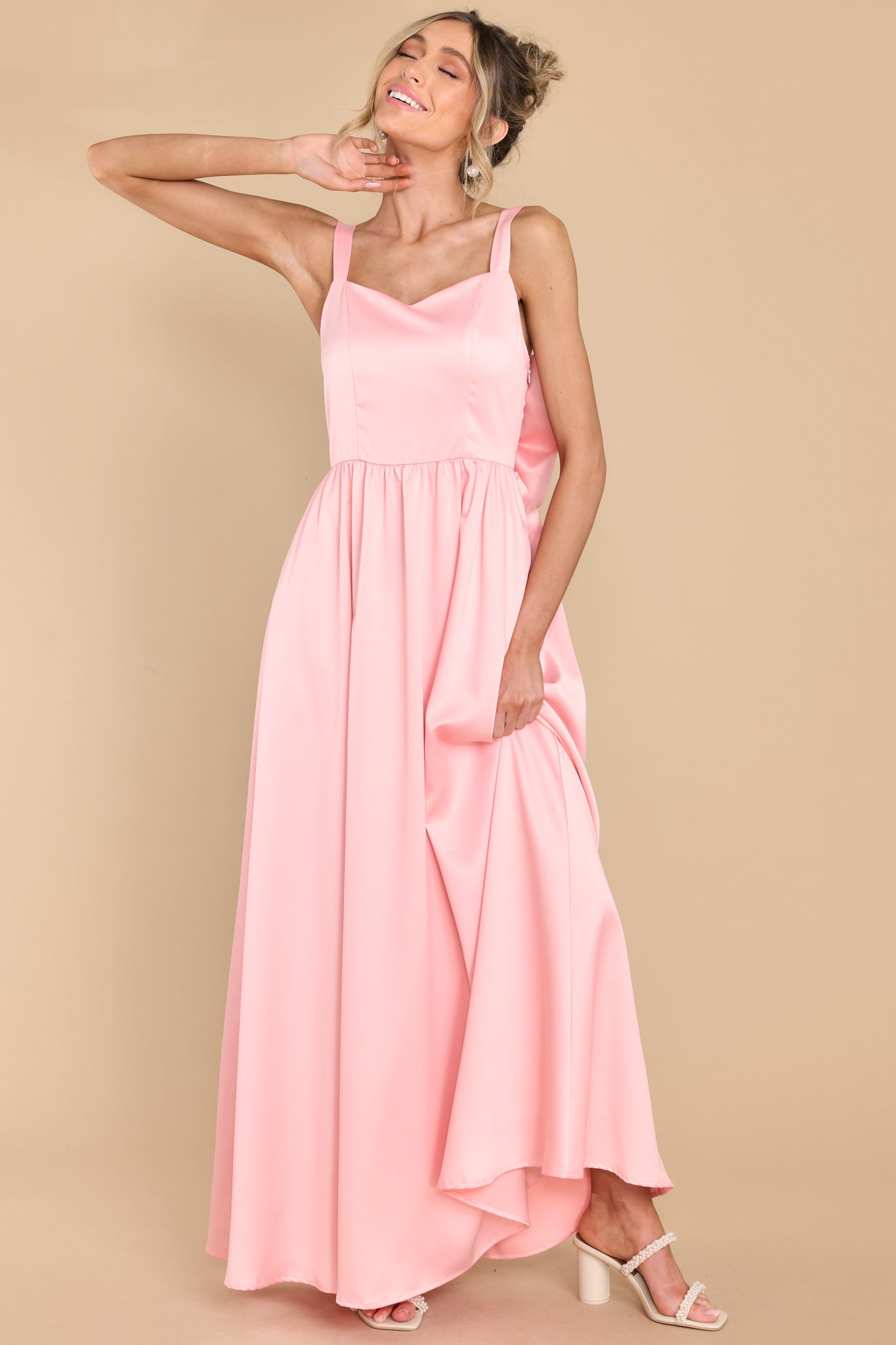 Light Pink Bow Maxi - All Dresses Red Dress
