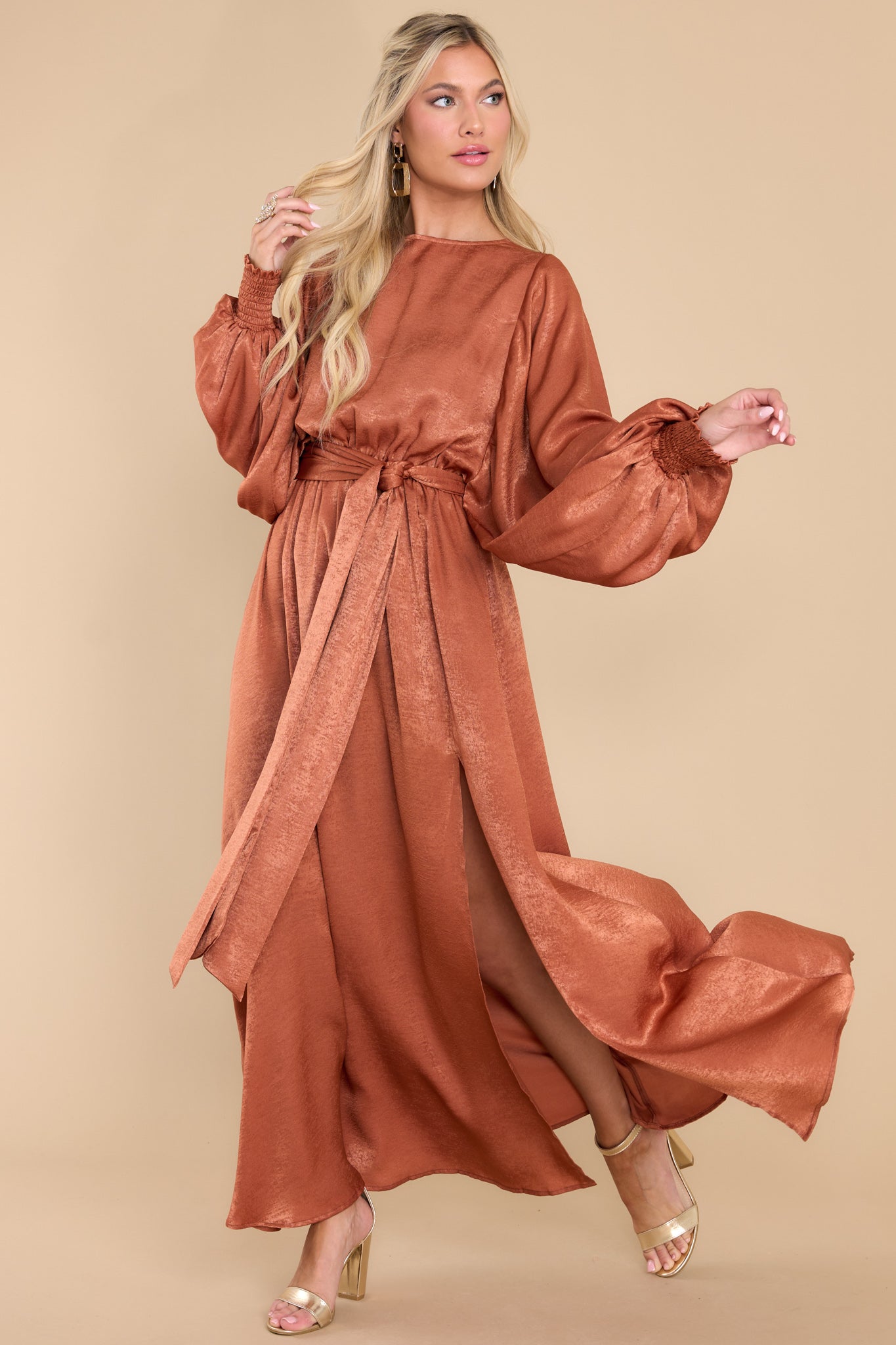 Lovely Terracotta Long Sleeve Maxi Dress - Colors Of Fall