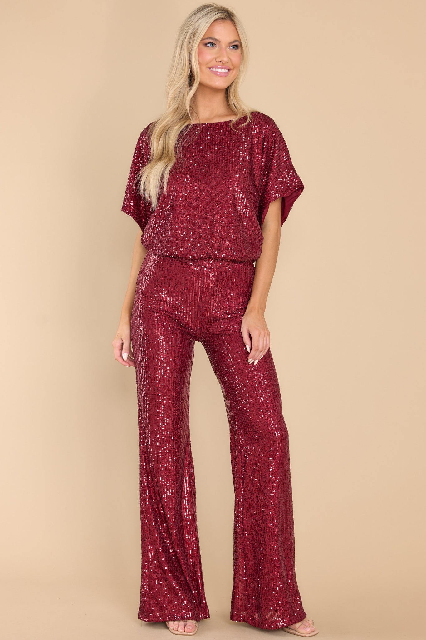 Like A Star Burgundy Sequin Pants - Red Dress
