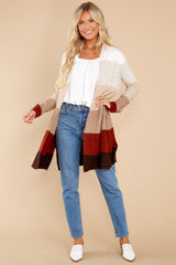 Line Leader Oatmeal Colorblock Cardigan - Red Dress