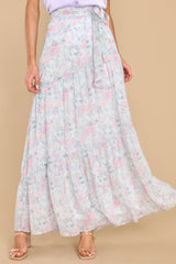 Living In A Dream Pastel Blue Floral Print Maxi Skirt - Red Dress