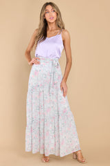 Living In A Dream Pastel Blue Floral Print Maxi Skirt - Red Dress