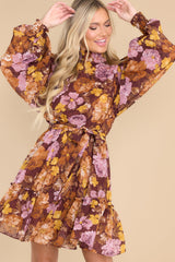 Longing For Love Brown Multi Floral Print Dress - Red Dress